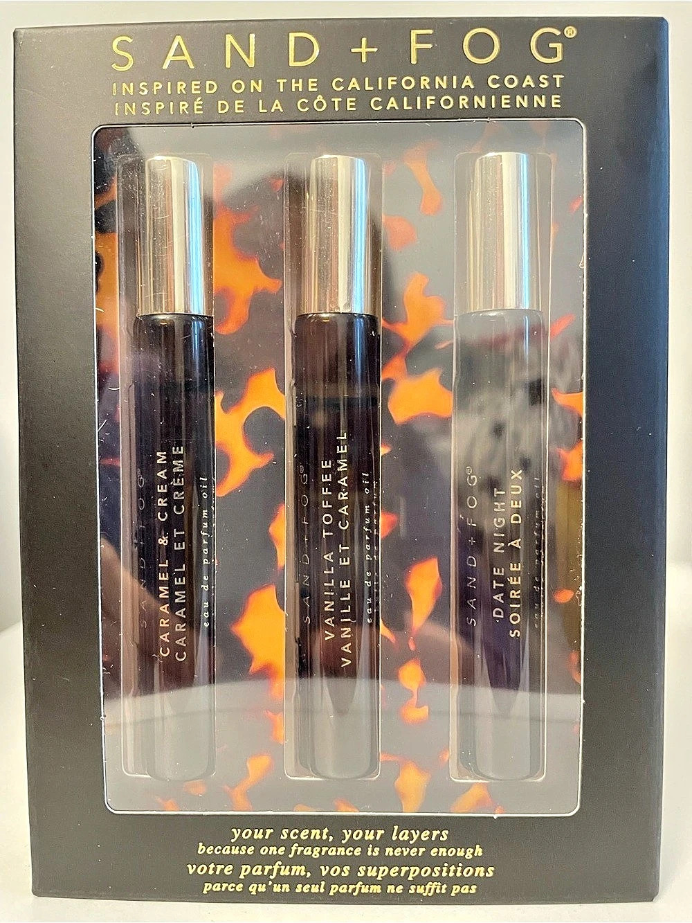 SAND + FOG Eau de Parfum Oil Set-Caramel & Cream, Vanilla Toffee, and Date Night
